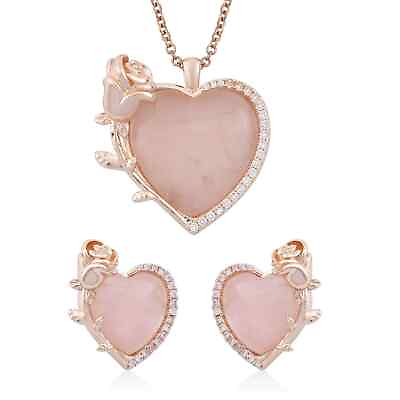 #ad #ad Rose Quartz Heart Earrings Pendant Necklace Jewelry Set Gift for Women Ct 6 $15.48