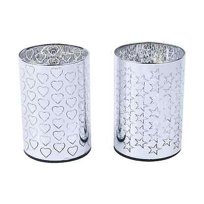 #ad Set of 2 Silver Color Heart Star Pattern Warm LED Lantern Home Decoration Gifts $17.59