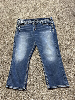 #ad Silver Womens Jeans Size 16 Blue Denim Capri Elyse 22.5 Length Thick Stitch 8577 $20.49