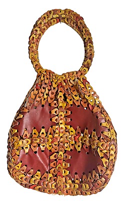#ad Vintage 1970#x27;s Brown Leather Purse Bag Handmade Boho Festival Hippie 16quot; $74.95