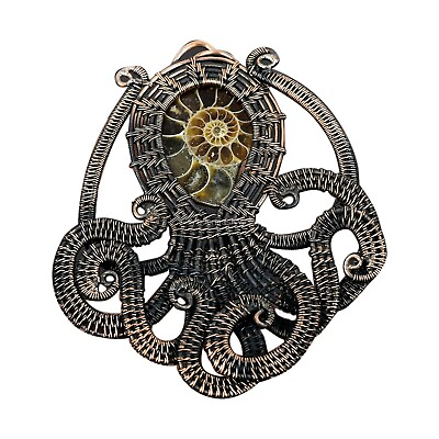 Ammonite Fossil Copper Gift For Mom Wire Wrapped Octopus Pendant 3.23 $116.84