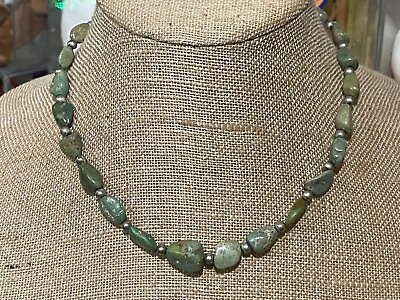 #ad VINTAGE NAVAJO CHUNKY TURQUOISE NUGGET STERLING PEARLS NECKLACE  $67.07