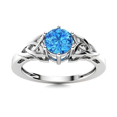 #ad Swiss Blue Topaz Brilliant Cut Round 5.00mm Solitaire Ring With Rhodium Plated. $31.50