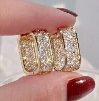 #ad Women#x27;s Gift Hoop Earrings 14K Yellow Gold 1.20Ct Round Cut Lab Created Diamond $97.99