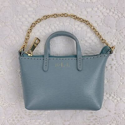 #ad Lauren Ralph Lauren Mini leather Coin purse bag Card holder Blue Gold Zip chain $35.00