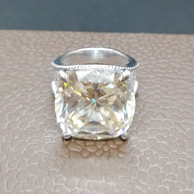 #ad RARE 27.30 Ct Certified Cushion Cut Treated Off White Diamond 925 Silver Ring $449.99