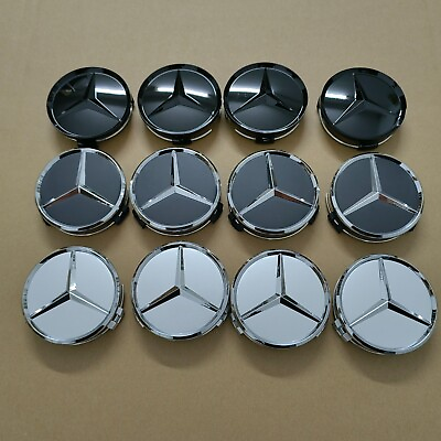 #ad 4x Mercedes Benz Wheel Center Caps Glossy BLACK 75mm Rim Emblem Hubcap Cover 3quot; $21.49