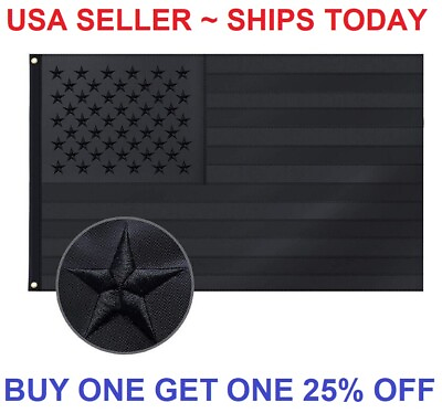 #ad #ad 3x5FT Embroidered All Black American Flag US Black Flag Tactical Decor Blackout $10.98