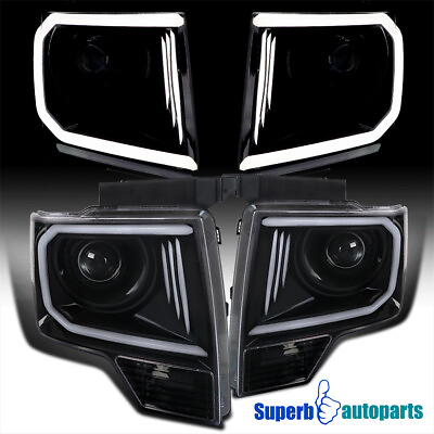 #ad Fits 2009 2014 Ford F150 Tube Polished Black Projector Headlights Pair $243.98