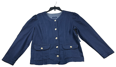 #ad Charter Club Denim Jacket Womens size XL Dark Blue Puff Long Sleeve Stretch New $37.84