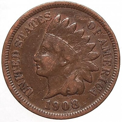 #ad 1908 P Indian Head Penny G VG $3.15