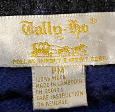 #ad VINTAGE TALLY HO WOMENS PM BOILED WOOL CROPPED BUTTON UP LS SWEATER BLUE NORDIC $19.99