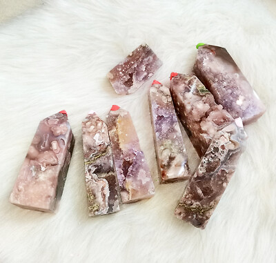 #ad Natural Purple Pink Cherry Blossom Agate Crystal Point Healing Gift Decoration $397.22