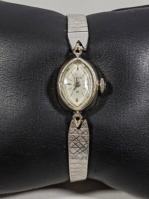 #ad Vintage Hamilton 14 K White Gold Case Wind Up 10 K GF Band 17 Jewels Watch Rare $353.49