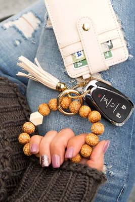 #ad Aili#x27;s Corner Leopard Beaded Key Ring Wallet Bracelet $29.00