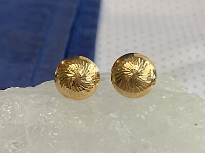 #ad 10K Yellow Gold Stud Earrings .52g Fine Jewelry Round Diamond Cut Push Backs $29.95