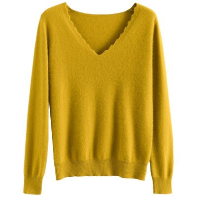 #ad Woman Slim Knitted Sweater Faux Cashmere Knitwear V neck Jumper Warm Pullover $14.89