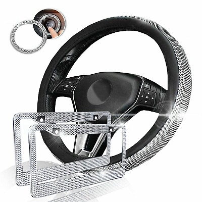 Zone Tech Bling Set Steering Wheel Cover License Plate Frame Ignition Sticker $24.95