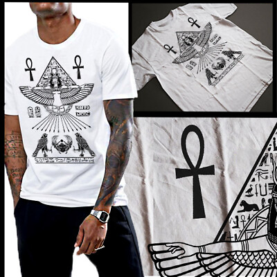 Egyptian T Shirt Ancient Egypt Pyramid And Hieroglyphics Ankh Men Cotton Tee $19.95