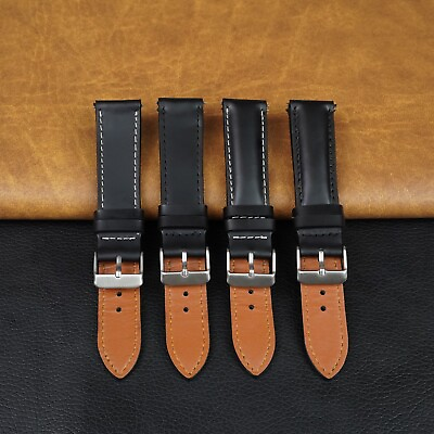 #ad Black Watch Band Quick Release Men Leather Watch Strap Handmade Classic Gift $16.99