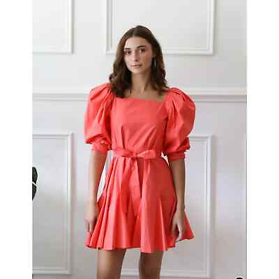 #ad NWOT Mille Anais In Melon Puff Shoulder Mini Women L Swuare Neck Dress $31.49