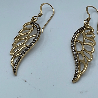 #ad Gold filled CZ edged wing long dangle earrings $15.00
