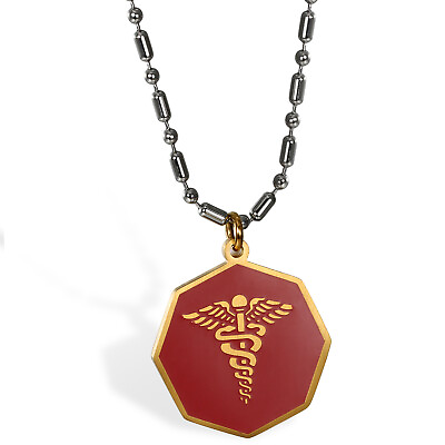 #ad Custom Stainless Steel Medical Alert ID Gold Tone Necklace Pendant for Men Women $10.59