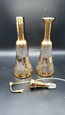 #ad #ad Vintage Blown Glass Perfume Bottles Gold Etched Set of 2 Matching Pair Large $29.99