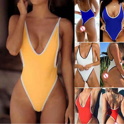 #ad Women Sexy One Piece Swimsuit Thong Swimwear High Cut Out Monokini Bathing Suit C $6.36