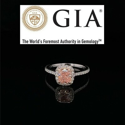 #ad Diamond Ring Fancy Intense Orangy Pink Cushion GIA Certified VVS1 18K White Gold $10989.99