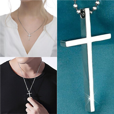 #ad Stainless Steel Cross Necklace Small Cross Pendant on 19 Inch Chain Best Gifts $6.86