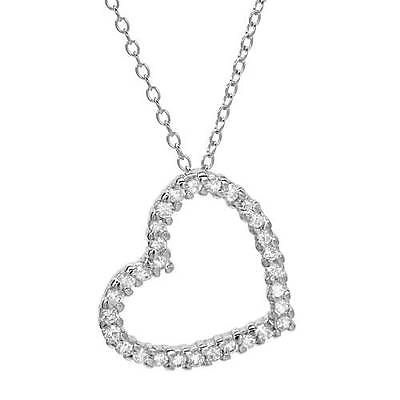 #ad Attractive Heart Necklace With 1.05ctw CZ in 925 Sterling silver 2.6g $29.99