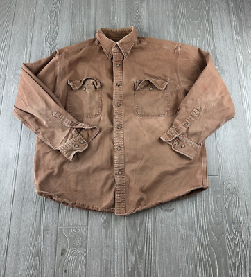 #ad Carhartt Men’s Button Down Shirt 100% Cotton Tan Long Sleeve Large $22.49