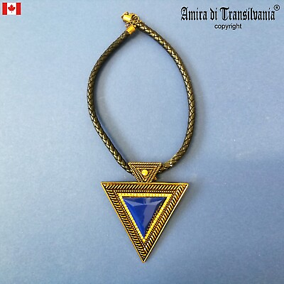 men jewelry woman necklace pendant amulet talisman triangle locket blue stone by C $223.25