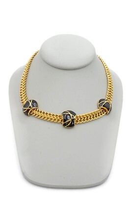 #ad Vintage Necklace Gold Tone Black Enamel 17quot; $31.99