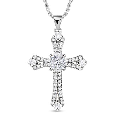 White Cubic Zirconia Cross Necklace for Women Christian Gifts 20quot; Ct 2.7 $13.98