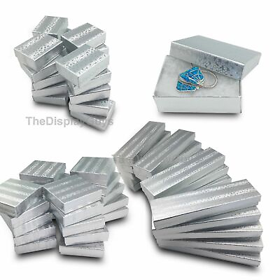 BULK Cardboard Jewelry Gift Boxes w Cotton Fill Padding Silver Foil 11 Sizes $10.34