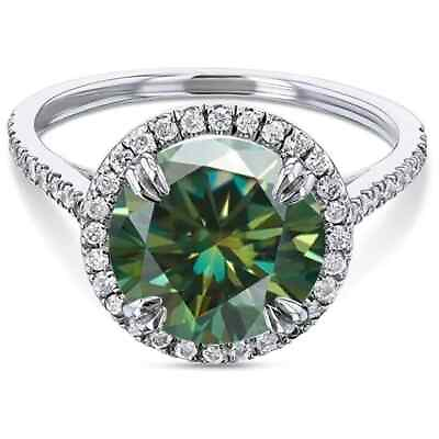 #ad 3.60Ct Natural Bluish Green amp; White Diamond Solitaire Ring In 14kt White Gold $2200.00