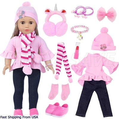 #ad American 18 Inch Doll Accessories Stationery Set and Clothes Pink Makeup Kit $10.89