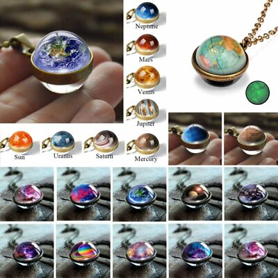 #ad Glow In the Dark Galaxy System Necklace Pendant Double Sided Glass Planet Gifts C $2.66