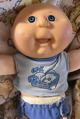 #ad VINTAGE CABBAGE PATCH KID BABY DOLL BALD WITH DIMPLES 12 IN CPK CLOTHES $15.00
