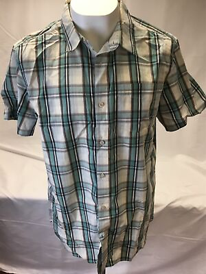 #ad The North Face Short Sleeve Shirt Men#x27;s Green White Plaid Casual Button Size XL $14.00