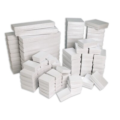 White Glossy Jewelry Gift Boxes Cotton Filled Craft Packaging Storage Boxes $8.99