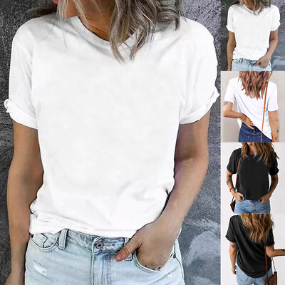 #ad Women Short Sleeve Plain T Shirt Basic Tee Summer Casual Loose Tops Solid Blouse $17.99