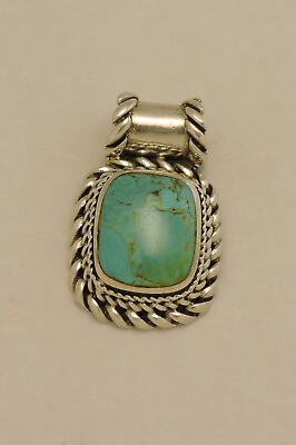 #ad Square Sterling Silver Turquoise Pendant 925 11 g SE $26.00