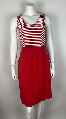 #ad Boden Women’s Dress Knit Striped Pockets Red White V Neck Sleeveless US 4 Lined $59.00