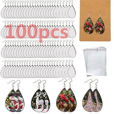 #ad 100 pcs Double Sided Sublimation Earring Blanks Bulk with Hooks amp; Rings $19.99