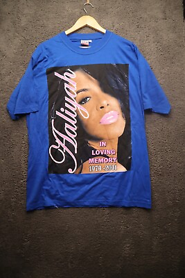 #ad Vintage Aaliyah Rap T Shirt Memorial Big Face Front Men’s Large $79.99