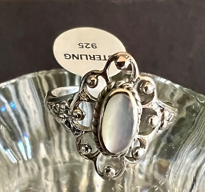 #ad Sterling Silver Mother of Pearl Floral Design Ring sizes 4 5 6 7 8 $11.99