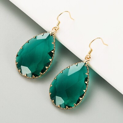 #ad Green Crystal Teardrop Dangle Drop Earrings for WomenHook EarringsWomen Gifts $11.99
